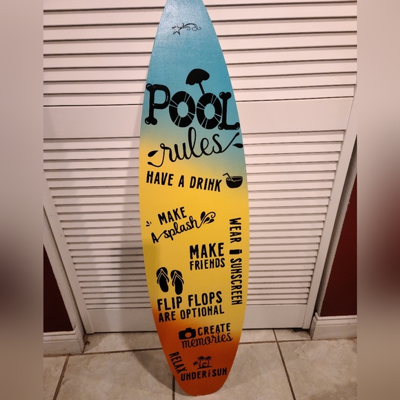 Pool rules on surfboard shaped wood of Blue, Yellow, Orange etc - Picture 2 of 2